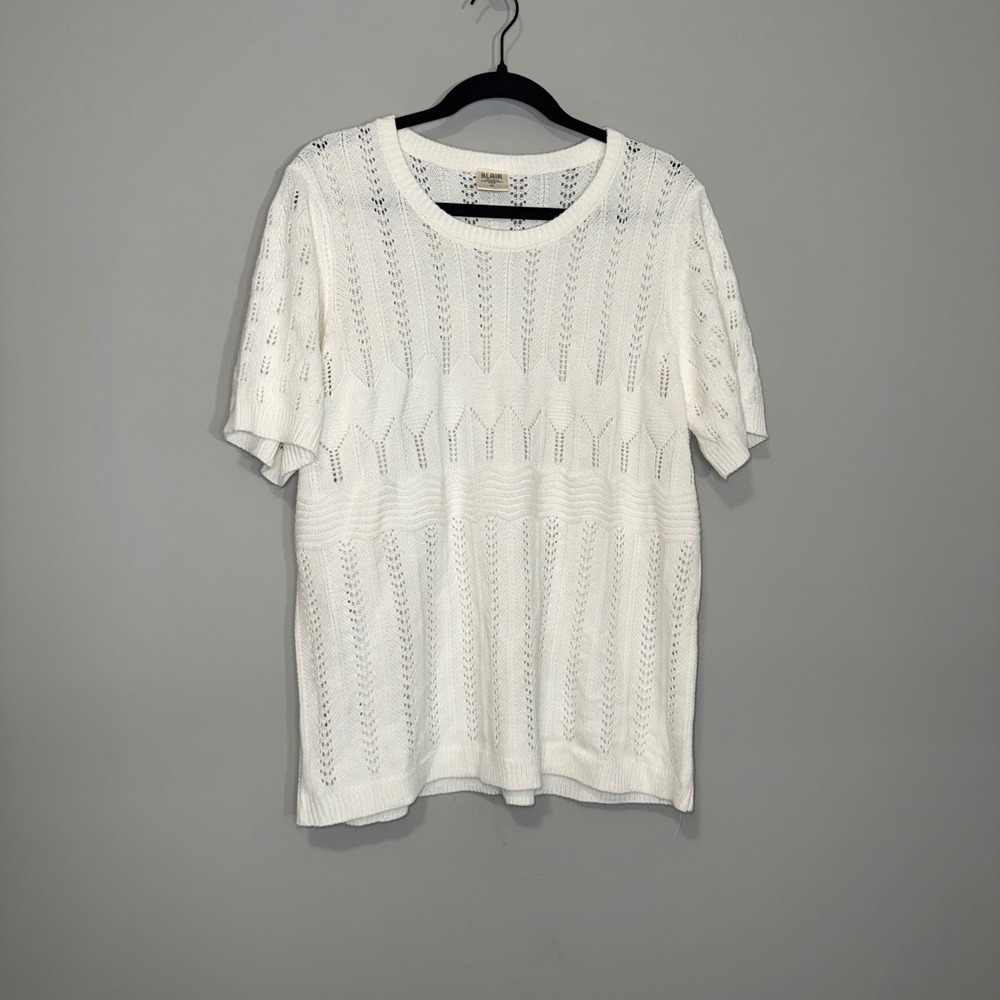 Blair Women's White Knit Top Short Sleeve Pullover Sweater Size XL